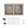 Transolid Radius 31-3/4" Undermount Double Basin Granite Kitchen Sink with Basin Rack and Basket Strainer Cafe Latte