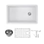Transolid Radius 31-3/4" Undermount Single Basin Granite Kitchen Sink with Basin Rack and Basket Strainer White