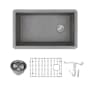 Transolid Radius 31-3/4" Undermount Single Basin Granite Kitchen Sink with Basin Rack and Basket Strainer Grey