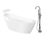 Transolid Aaliyah 59" Free Standing Acrylic Soaking Tub with Front Drain and Overflow - Includes Floor Mounted Tub Filler with Hand Shower White / Polished Chrome Hardware