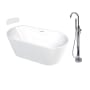 Transolid Maris 59" Free Standing Acrylic Soaking Tub with Center Drain and Overflow - Includes Floor Mounted Tub Filler with Hand Shower White / Polished Chrome Hardware