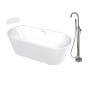 Transolid Maris Grande 67" Free Standing Acrylic Soaking Tub with Center Drain and Overflow - Includes Floor Mounted Tub Filler with Hand Shower White / Brushed Nickel Hardware