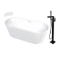 Transolid Maris Grande 67" Free Standing Acrylic Soaking Tub with Center Drain and Overflow - Includes Floor Mounted Tub Filler with Hand Shower White / Matte Black Hardware