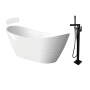 Transolid Skylar 59" Free Standing Acrylic Soaking Tub with Center Drain and Overflow - Includes Floor Mounted Tub Filler with Hand Shower White / Matte Black Hardware