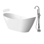 Transolid Skylar 59" Free Standing Acrylic Soaking Tub with Center Drain and Overflow - Includes Floor Mounted Tub Filler with Hand Shower White / Polished Chrome Hardware