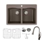 Transolid Aversa 33" Drop In Double Basin Granite Kitchen Sink with Basin Rack and Basket Strainer Espresso
