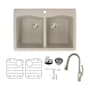 Transolid Aversa 33" Drop In Double Basin Granite Kitchen Sink with Basin Rack and Basket Strainer Cafe Latte