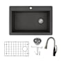 Transolid Radius 33" Drop In Single Basin Granite Kitchen Sink with Single Hole 1.8 GPM Kitchen Faucet Black