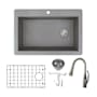 Transolid Radius 33" Drop In Single Basin Granite Kitchen Sink with Single Hole 1.8 GPM Kitchen Faucet Grey