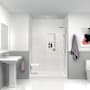 Transolid Prodigy 96" High x 60" Wide x 36" Deep Six Panel Alcove Shower Wall Kit with 24" Extension Panels and Aluminum Seam and Corner Trim White Vertical Tile