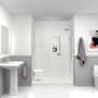 Transolid Prodigy 96" H x 60" W x 36" D Three Panel Shower Wall Kit with 12" Extension Panels, Aluminum Seam and Corner Trim White Vertical Tile