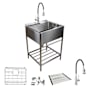 Transolid Contemporary Laundry Washstand 25" Free Standing Single Basin Stainless Steel Laundry Sink with Storage Rack Brushed Stainless