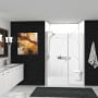 Transolid Titan 96" High x 60" Wide x 32" Deep Pivot Frameless Shower Enclosure Kit with Tempered Glass White Caruso / Brushed Stainless