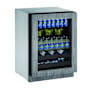 U-Line 24 Inch Wide 123 Can Capacity Energy Star Beverage Center with 79 12 Oz. Bottle Capacity and Wine Racks Panel Ready Glass Frame