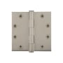 Viaggio 4.5" x 4.5" Solid Brass Square Corner Heavy Duty Mortise Loose Pin Butt Hinge with 8 Hole Template Arc Pattern and Button Tips Satin Nickel