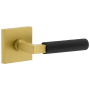 Viaggio Split Finish Right Handed Solid Brass Passage Door Lever Set with Contempo Fluted Lever and Quadrato Rose - 2-3/8" Backset Satin Brass / Satin Black