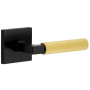 Viaggio Split Finish Right Handed Solid Brass Passage Door Lever Set with Contempo Fluted Lever and Quadrato Rose - 2-3/8" Backset Satin Black / Satin Brass
