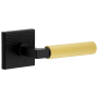 Viaggio Split Finish Right Handed Solid Brass Passage Door Lever Set with Contempo Fluted Lever and Quadrato Hammered Rose - 2-3/8" Backset Satin Black / Satin Brass