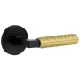 Viaggio Split Finish Right Handed Solid Brass Passage Door Lever Set with Contempo Rebar Lever and Circolo Hammered Rose - 2-3/4" Backset Satin Black / Satin Brass