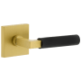 Viaggio Split Finish Right Handed Solid Brass Privacy Door Lever Set with Contempo Lever and Quadrato Rose - 2-3/8" Backset Satin Brass / Satin Black