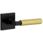 Viaggio Split Finish Right Handed Solid Brass Privacy Door Lever Set with Contempo Lever and Quadrato Rose - 2-3/8" Backset Satin Black / Satin Brass
