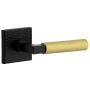 Viaggio Split Finish Right Handed Solid Brass Privacy Door Lever Set with Contempo Lever and Quadrato Hammered Rose - 2-3/8" Backset Satin Black / Satin Brass