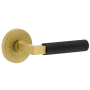 Viaggio Split Finish Right Handed Solid Brass Non-Turning One-Sided Dummy Door Lever with Contempo Fluted Lever and Circolo Hammered Rose Satin Brass / Satin Black