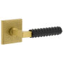 Viaggio Split Finish Right Handed Solid Brass Non-Turning One-Sided Dummy Door Lever with Contempo Rebar Lever and Quadrato Hammered Rose Satin Brass / Satin Black