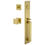Viaggio Quadrato Full Plate Keyed Entry "D" Grip Handleset with Quadrato Interior Knob and Trim - 2-3/8" Backset Satin Brass