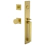 Viaggio Quadrato Full Plate Keyed Entry "D" Grip Handleset with Circolo Interior Knob and Quadrato Trim - 2-3/4" Backset Satin Brass