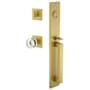 Viaggio Quadrato Full Plate Keyed Entry "D" Grip Handleset with Circolo Crystal Interior Knob and Quadrato Trim - 2-3/8" Backset Satin Brass