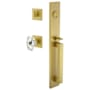 Viaggio Quadrato Full Plate Keyed Entry "D" Grip Handleset with Stella Crystal Interior Knob and Quadrato Trim - 2-3/4" Backset Satin Brass