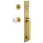 Viaggio Quadrato Full Plate Keyed Entry "D" Grip Handleset with Quadrato Crystal Interior Knob and Circolo Trim - 2-3/4" Backset Satin Brass