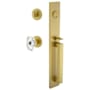 Viaggio Quadrato Full Plate Keyed Entry "D" Grip Handleset with Stella Crystal Interior Knob and Circolo Trim - 2-3/8" Backset Satin Brass