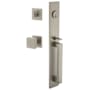 Viaggio Quadrato Full Plate Keyed Entry "D" Grip Handleset with Quadrato Interior Knob and Trim - 2-3/8" Backset Satin Nickel