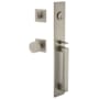 Viaggio Quadrato Full Plate Keyed Entry "D" Grip Handleset with Circolo Interior Knob and Quadrato Trim - 2-3/4" Backset Satin Nickel
