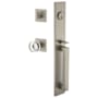 Viaggio Quadrato Full Plate Keyed Entry "D" Grip Handleset with Circolo Crystal Interior Knob and Quadrato Trim - 2-3/8" Backset Satin Nickel