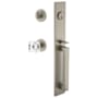 Viaggio Quadrato Full Plate Keyed Entry "D" Grip Handleset with Quadrato Crystal Interior Knob and Circolo Trim - 2-3/4" Backset Satin Nickel