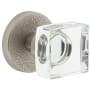 Viaggio Motivo Solid Brass Passage Door Knob Set with Quadrato Crystal Knob and Circolo Leather Rosette - 2-3/8" Backset Satin Nickel