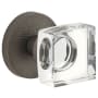 Viaggio Motivo Solid Brass Passage Door Knob Set with Quadrato Crystal Knob and Circolo Leather Rosette - 2-3/8" Backset Titanium Gray