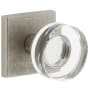 Viaggio Motivo Solid Brass Passage Door Knob Set with Circolo Crystal Knob and Quadrato Linen Backplate - 2-3/8" Backset Satin Nickel