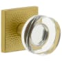 Viaggio Quadrato Hammered Solid Brass Passage Door Knob Set with Circolo Crystal Knob and Quadrato Hammered Backplate - 2-3/8" Backset Satin Brass