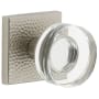 Viaggio Quadrato Hammered Solid Brass Passage Door Knob Set with Circolo Crystal Knob and Quadrato Hammered Backplate - 2-3/8" Backset Satin Nickel