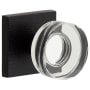 Viaggio Motivo Solid Brass Passage Door Knob Set with Circolo Crystal Knob and Quadrato Leather Backplate - 2-3/4" Backset Satin Black