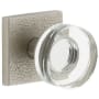 Viaggio Motivo Solid Brass Passage Door Knob Set with Circolo Crystal Knob and Quadrato Leather Backplate - 2-3/4" Backset Satin Nickel
