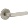 Viaggio Motivo Right Handed Solid Brass Passage Door Lever Set with Bella Lever and Circolo Linen Rosette - 2-3/8" Backset Satin Nickel
