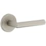 Viaggio Circolo Hammered Right Handed Solid Brass Passage Door Lever Set with Moderno Lever and Hammered Rosette - 2-3/8" Backset Satin Nickel