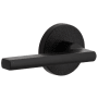 Viaggio Motivo Left Handed Solid Brass Passage Door Lever Set with Milano Lever and Circolo Leather Rosette - 2-3/8" Backset Satin Black