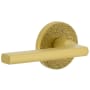 Viaggio Motivo Left Handed Solid Brass Passage Door Lever Set with Milano Lever and Circolo Leather Rosette - 2-3/8" Backset Satin Brass