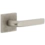 Viaggio Motivo Right Handed Solid Brass Passage Door Lever Set with Bella Lever and Quadrato Linen Backplate - 2-3/8" Backset Satin Nickel